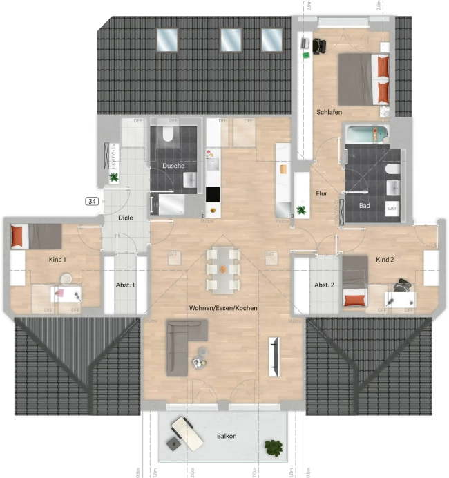 Grundriss der Wohnung 34