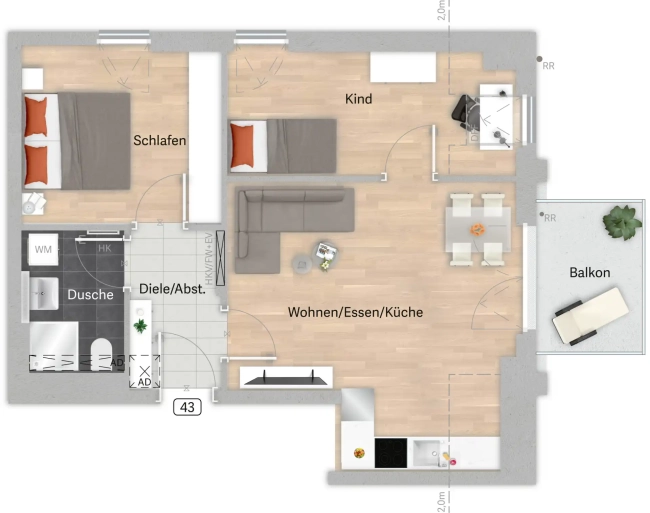 Grundriss der Wohnung 43