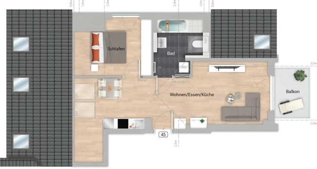 Grundriss der Wohnung 45