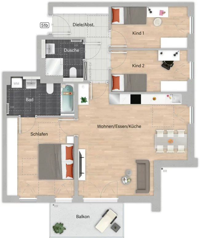 Grundriss der Wohnung 51b