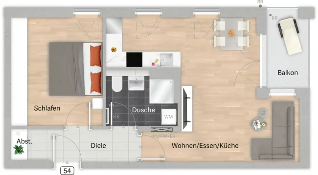 Grundriss der Wohnung 54