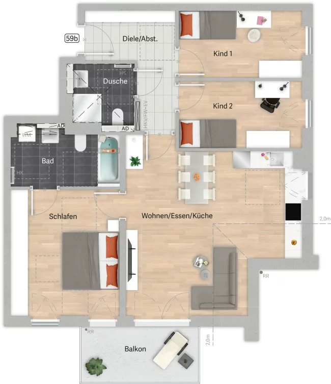 Grundriss der Wohnung 59b