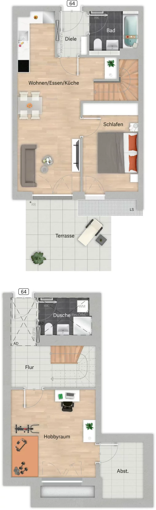 Grundriss der Wohnung 64