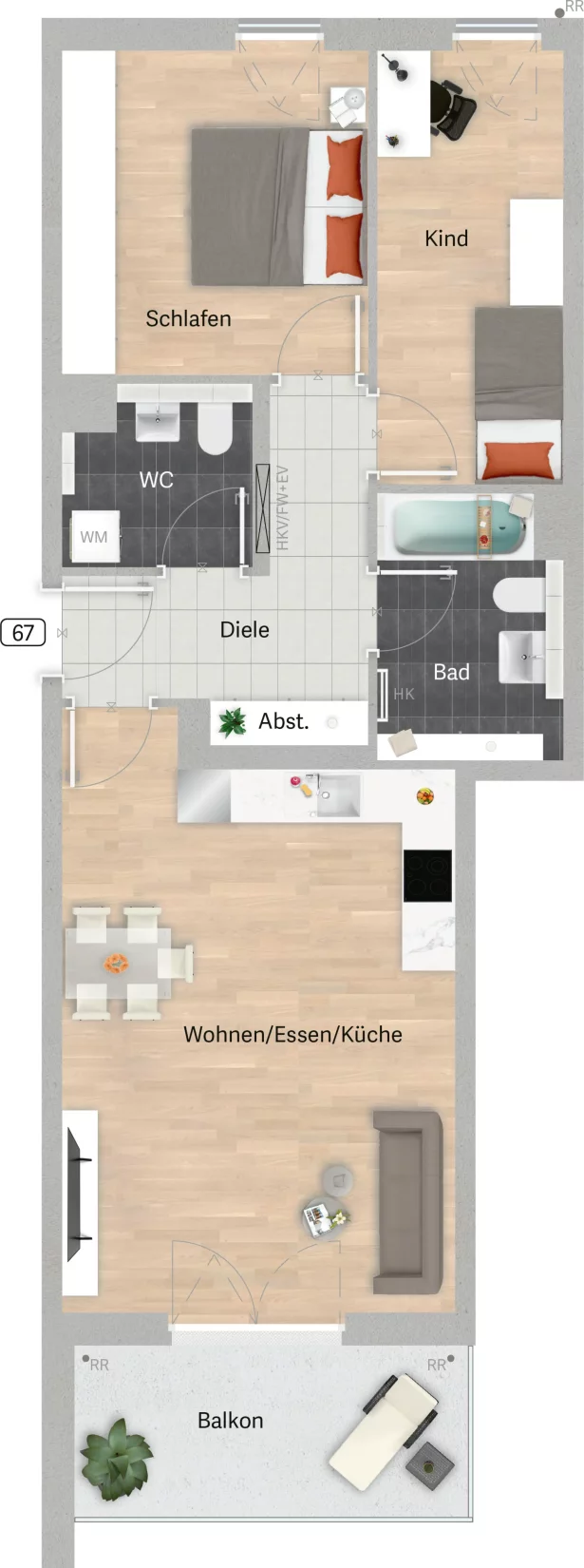 Grundriss der Wohnung 67