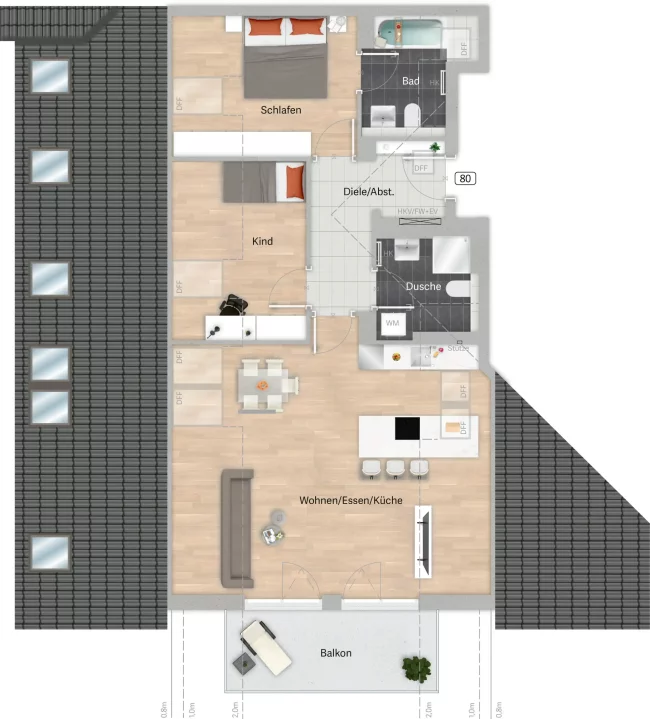 Grundriss der Wohnung 80