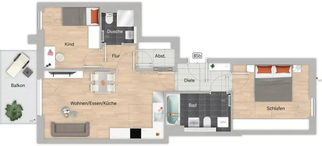 Grundriss der Wohnung 85b
