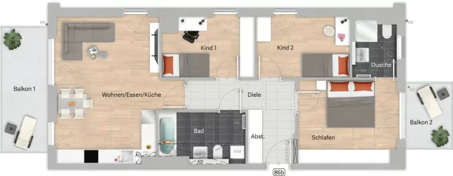 Grundriss der Wohnung 86b