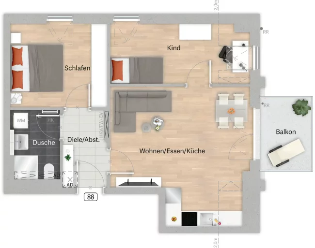 Grundriss der Wohnung 88